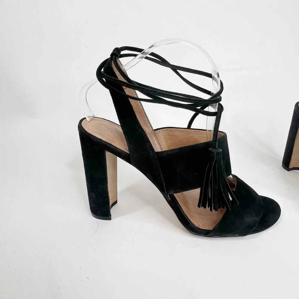 MADEWELL Octavia Tassel Black Suede High Heel Sandals 10